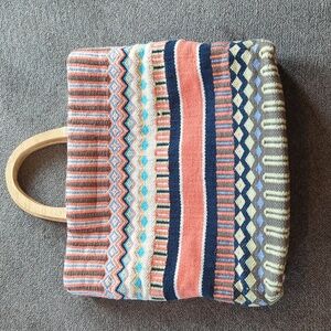 J. Jill woven cotton tote with wood handles